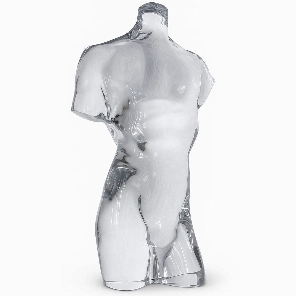 Glass Torso Sculpture – Modern Art Crystal Figure, 20th Century
