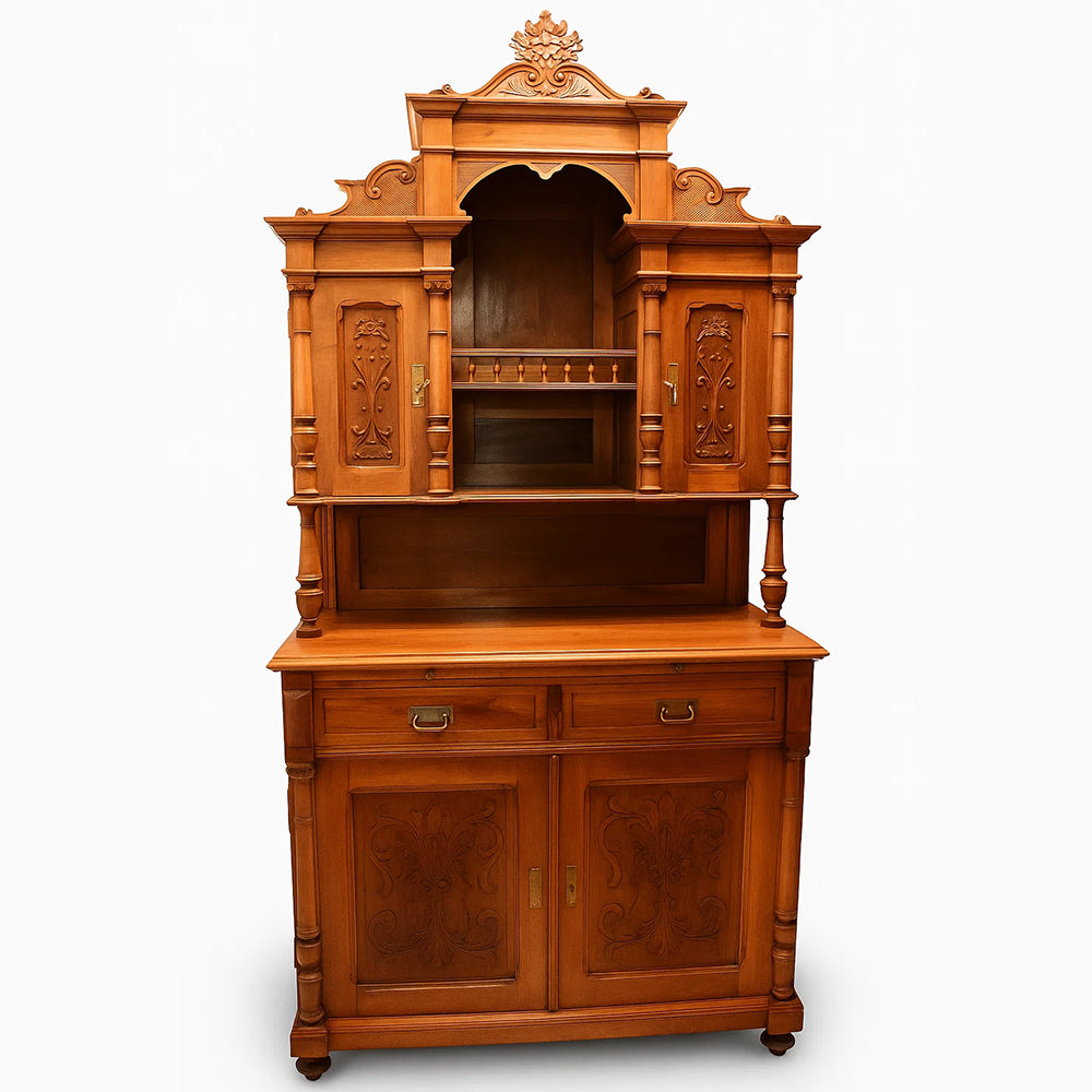 Piedmontese Walnut Sideboard with Upper Cabinet – Mid 19th Century