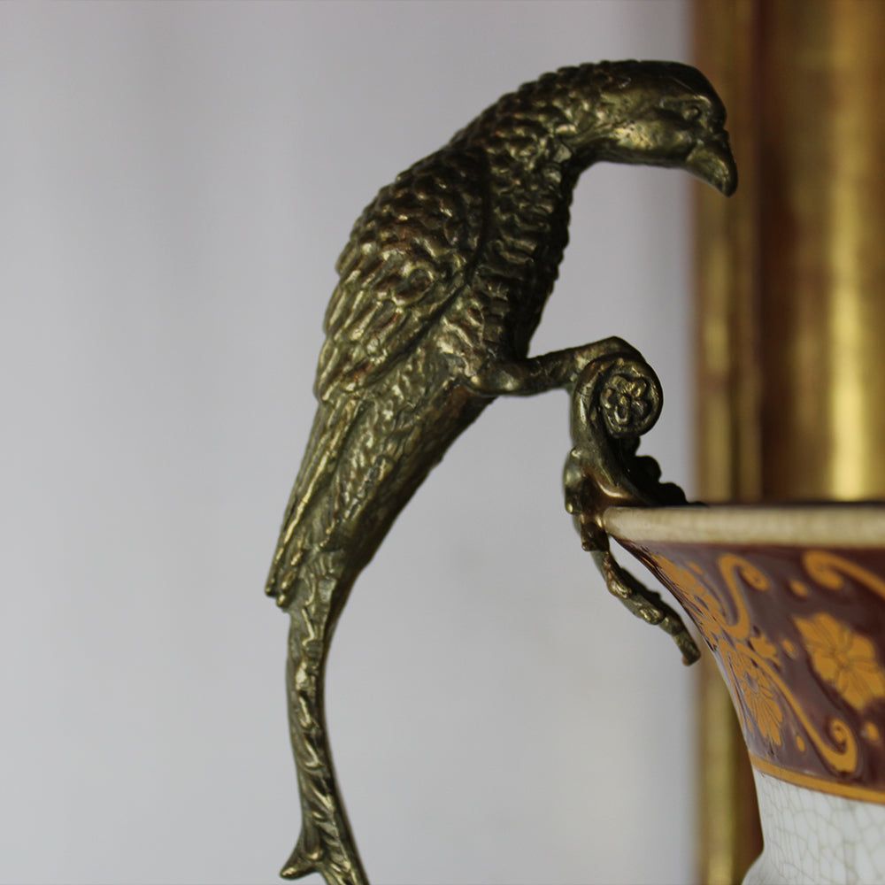 Decorative Porcelain Urn with Parrot Handles – European, 19th Century