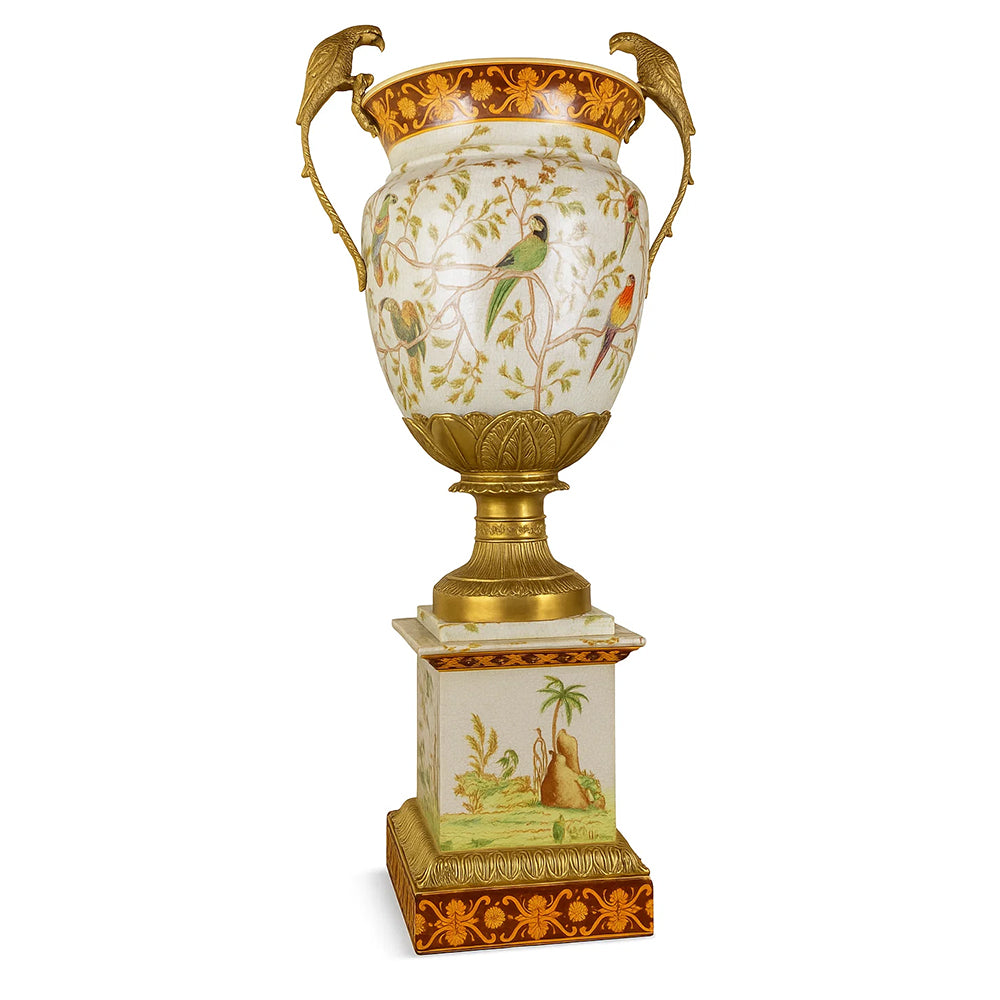 Decorative Porcelain Urn with Parrot Handles – European, 19th Century