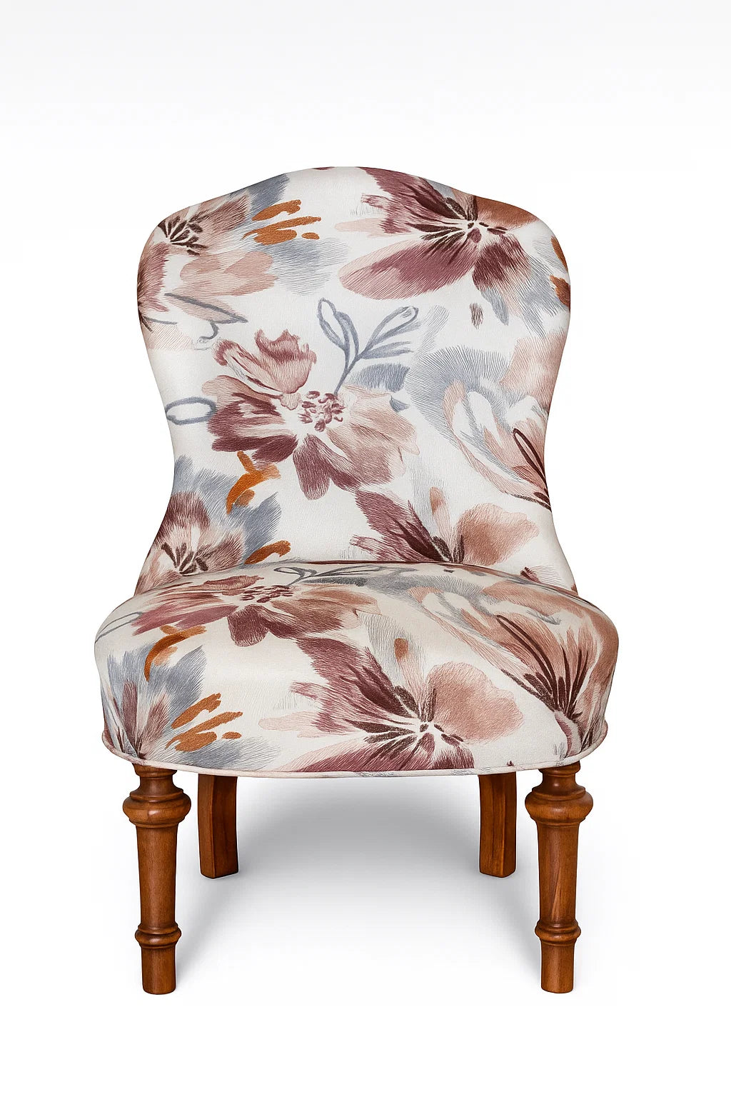 Antique Lounge Chair – Floral Upholstery and Wooden Legs, 20th Century